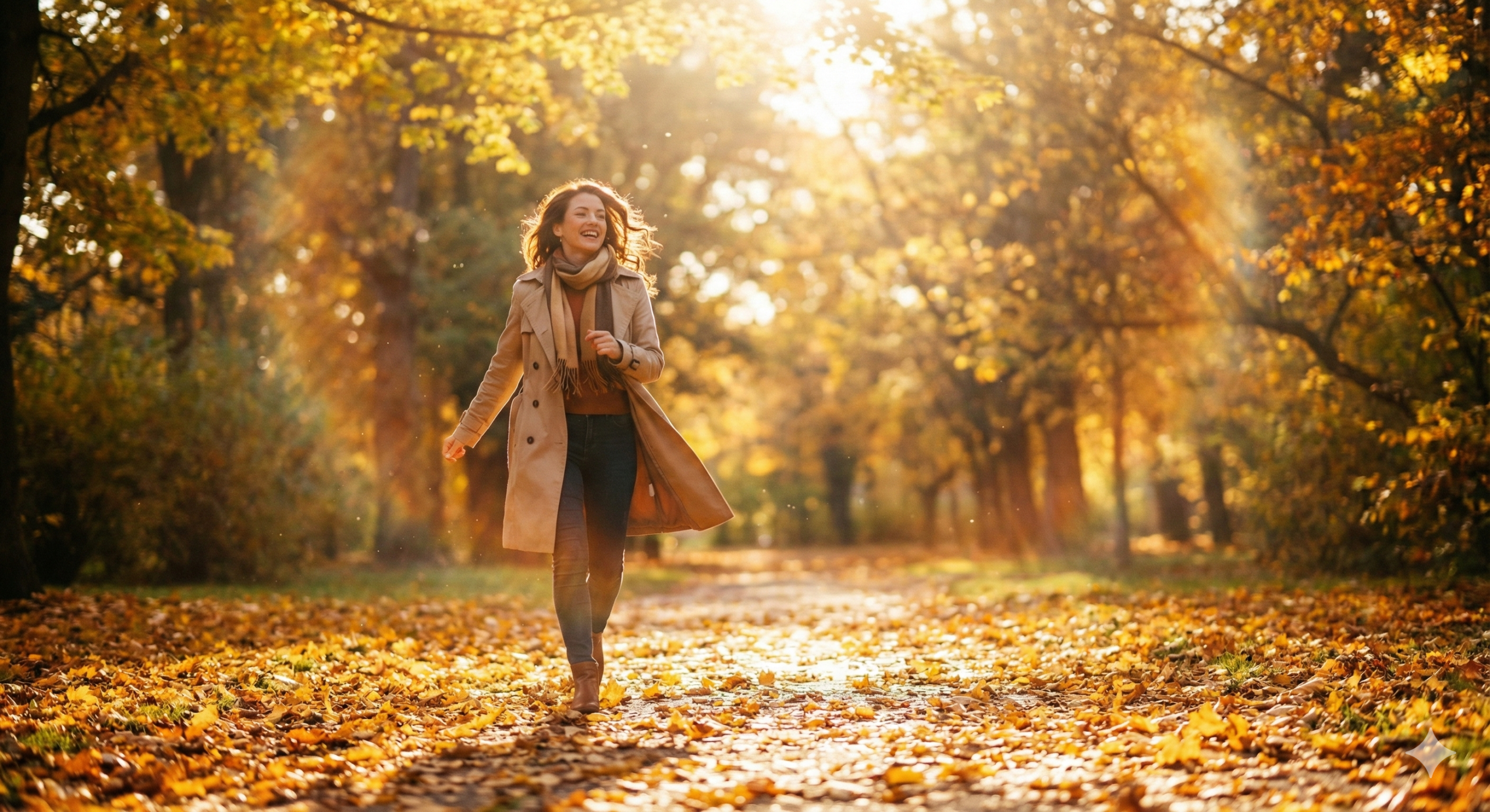 햇살 아래 산책하며 비타민 D를 합성하고 뼈 건강을 지키는 여성, 