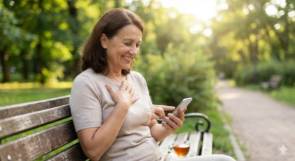 블로그를 통해 세상과 소통하며 삶의 활력을 얻는 중년 여성의 모습