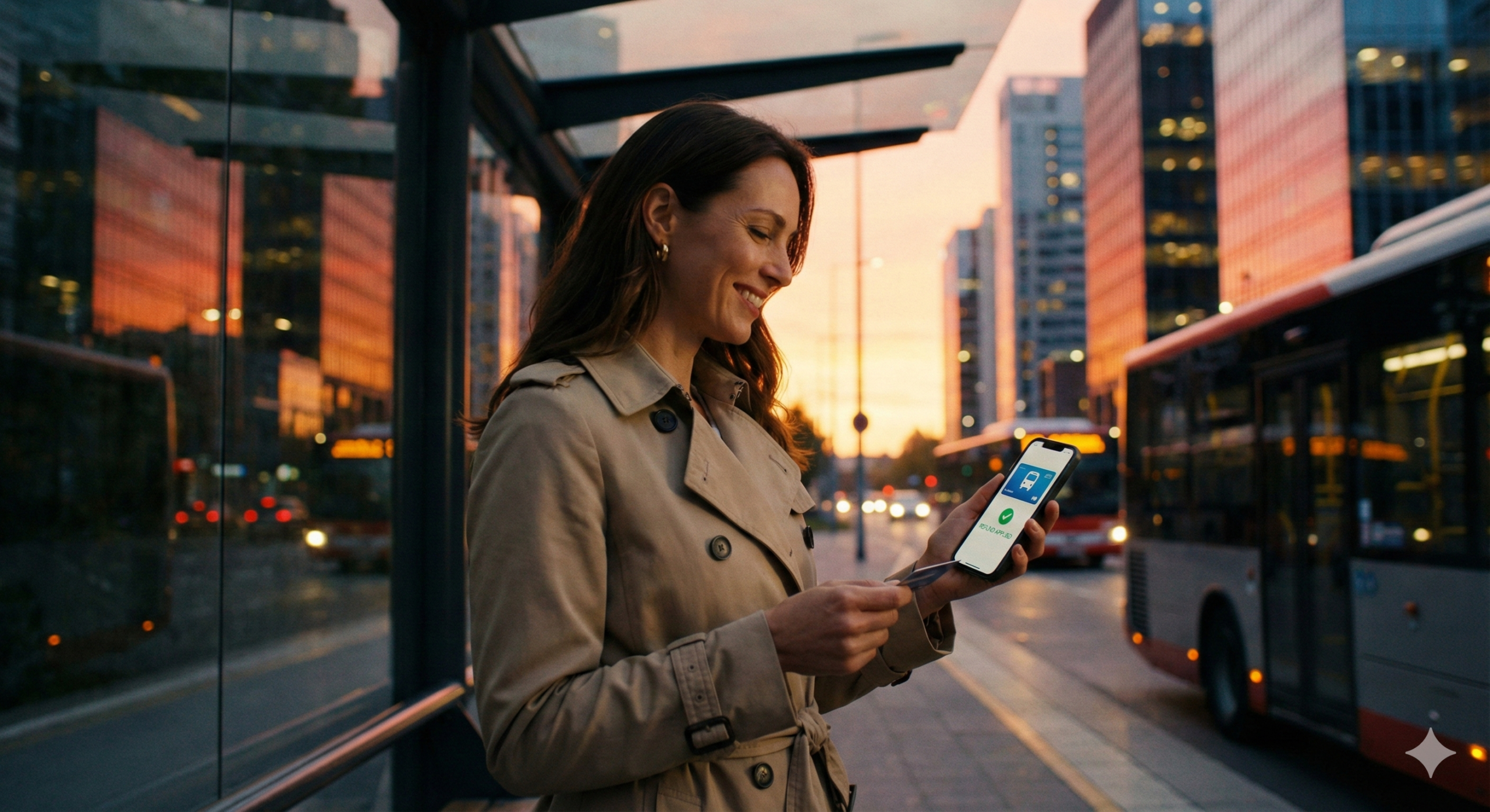 교통비 환급 혜택으로 가벼워진 퇴근 길을 즐기는 한국인 여성