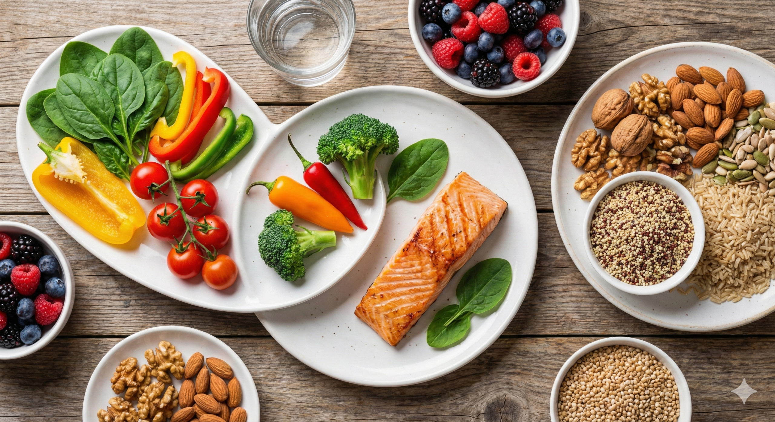 혈관 건강을 위한 신선하고 다채로운 구성의 DASH 식단 테이블