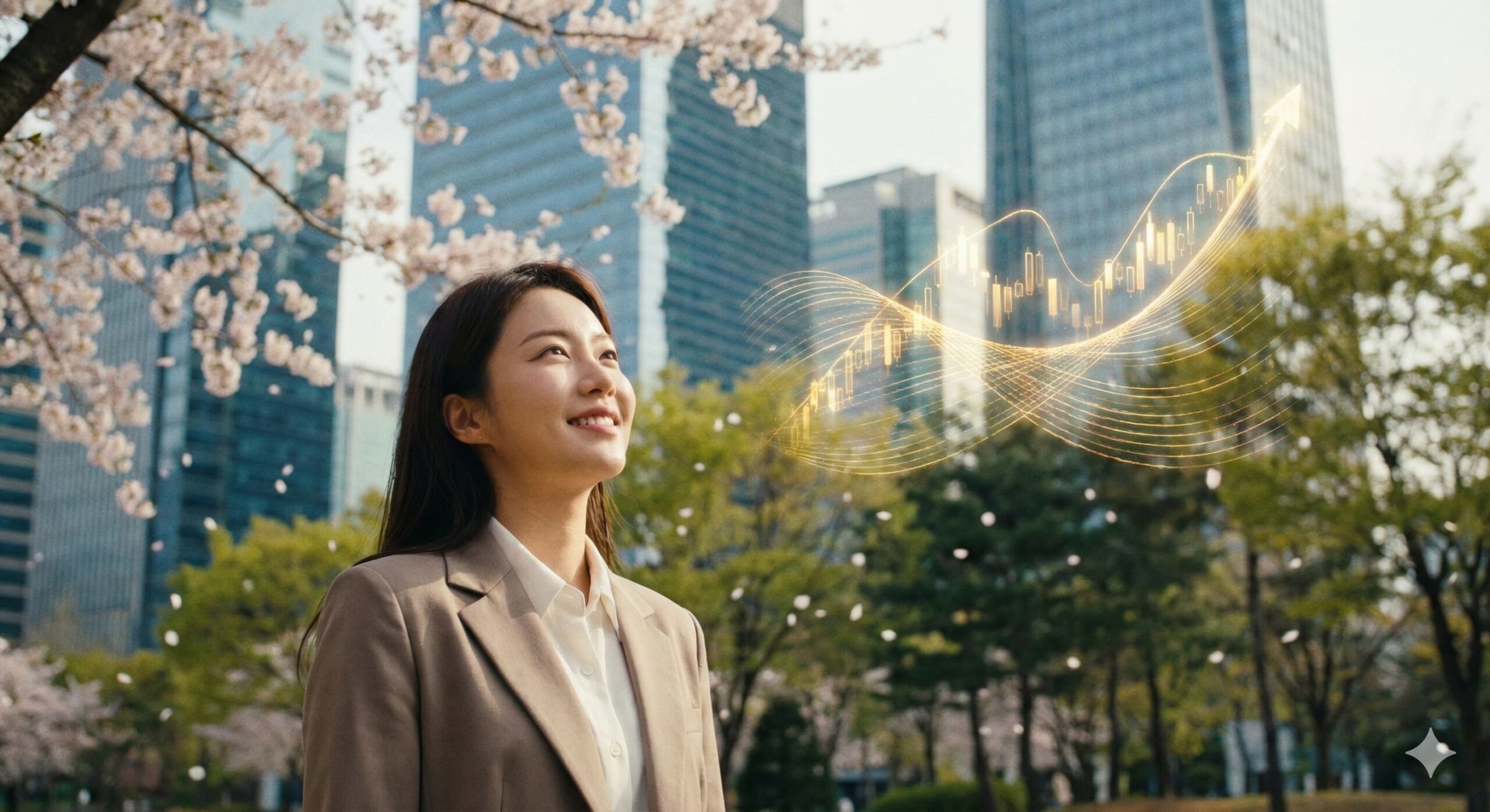 빛나는 큐브를 들고 기업의 내재 가치를 분석하는 듯한 여성 모델, 기업 밸류업 프로그램과 코리아 디스카운트 해소 상징 이미지.