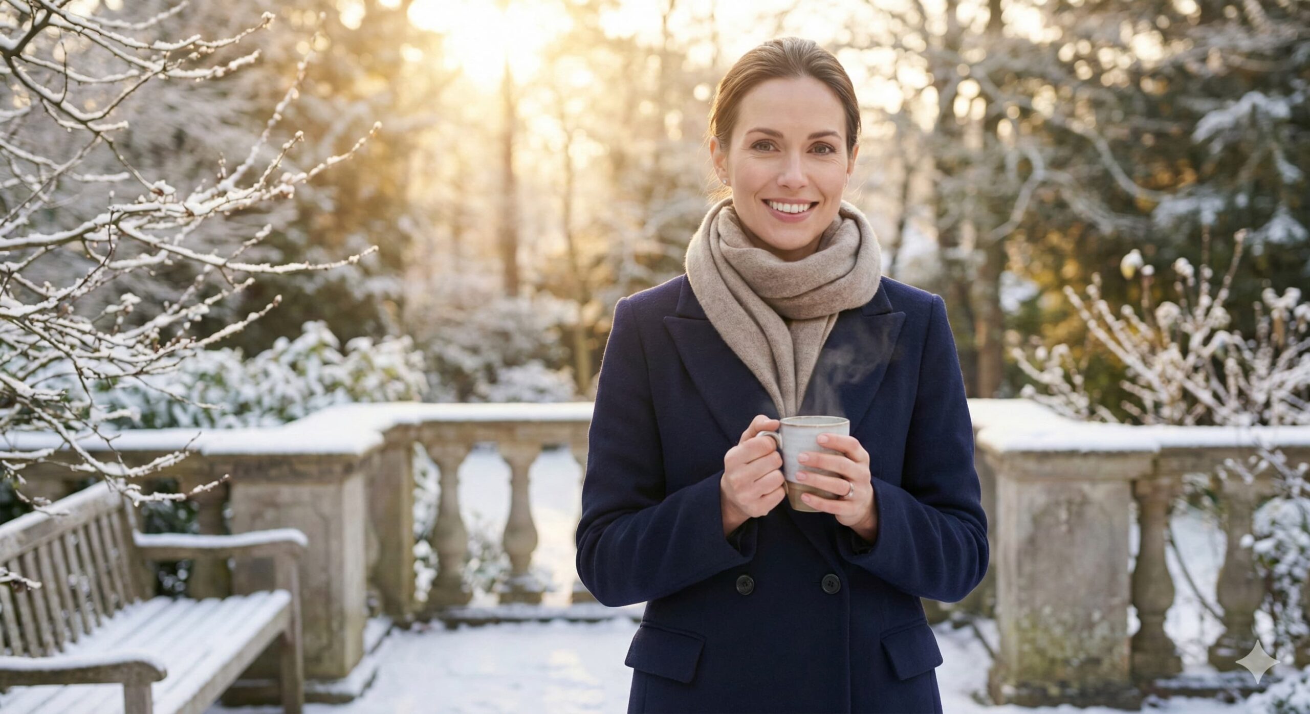 미토콘드리아 세포 건강의 지혜를 나누기 위해 따뜻한 미소로 독자를 맞이하는 지적이고 우아한 여성의 환영 인사.