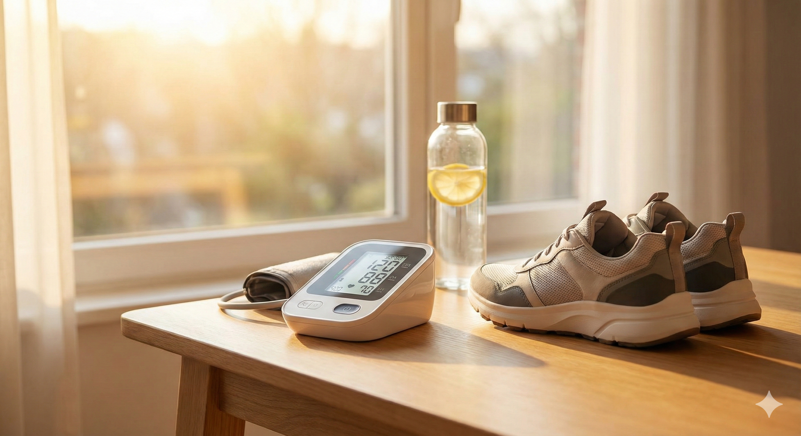 혈압 관리와 걷기 운동을 준비하는 건강하고 감성적인 아침 루틴